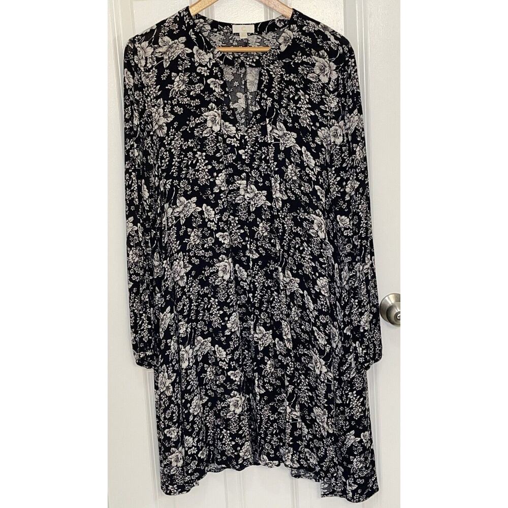 Women’s Cato Long Sleeve Knee Length Black‎ Floral Dress w/ Keyhole Neck Large